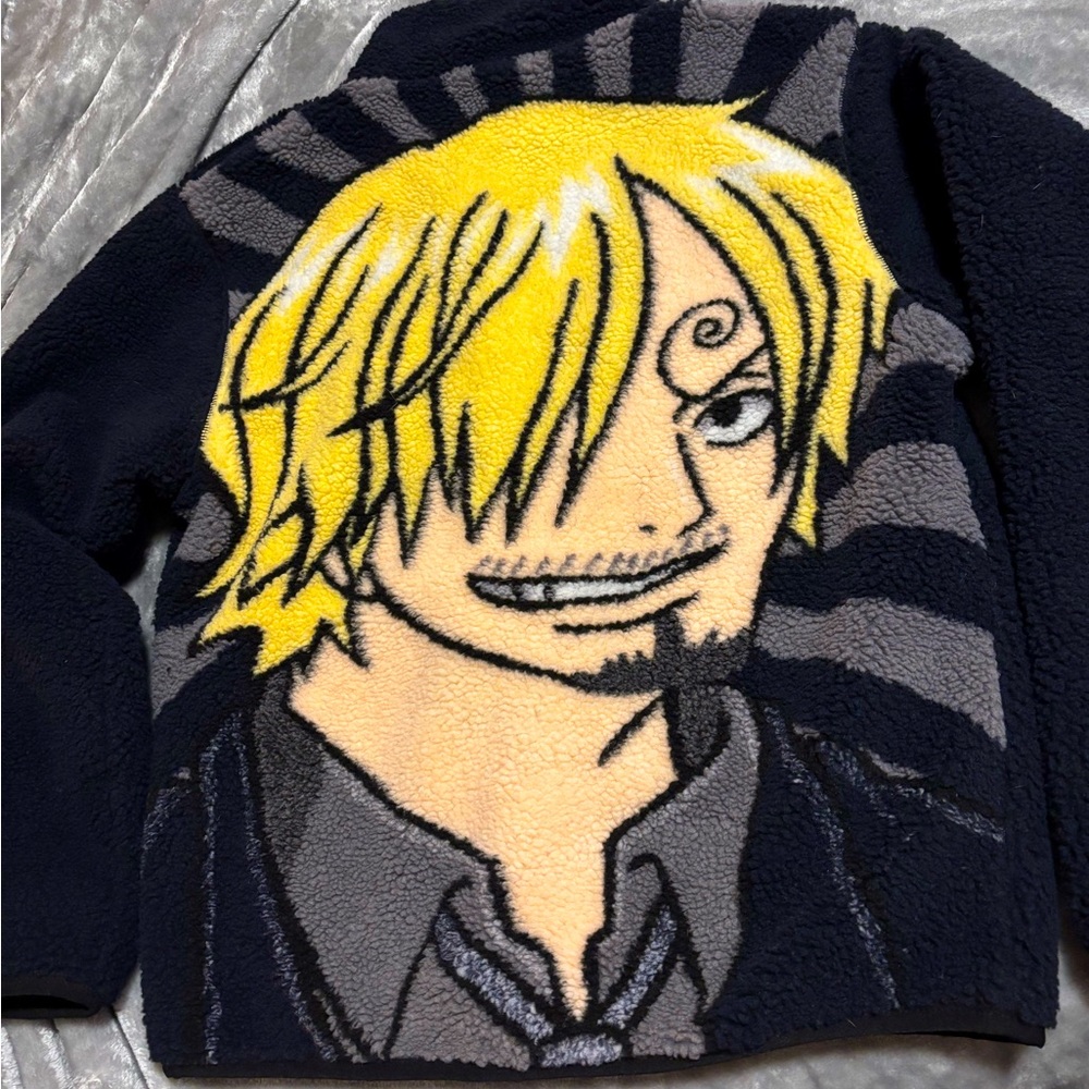Hypland x One Piece Sanji Reversible Sherpa Jacket Coat - Navy Blue - Men’s XS